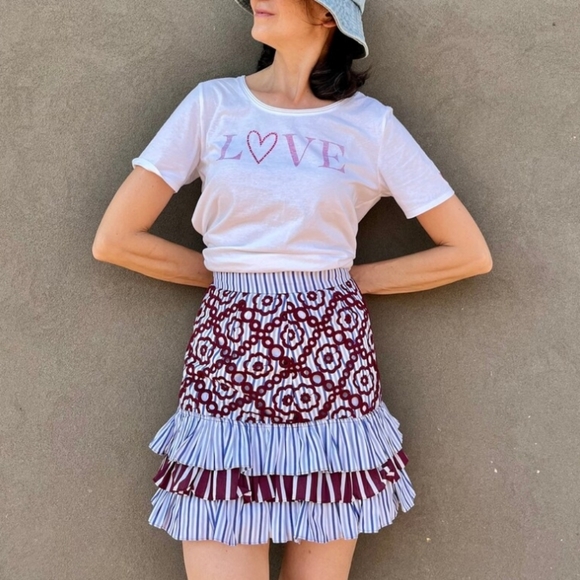 NEW Sandro Paris embroidered floral striped flounce ruffle mini skirt 1 XS - Picture 2 of 9